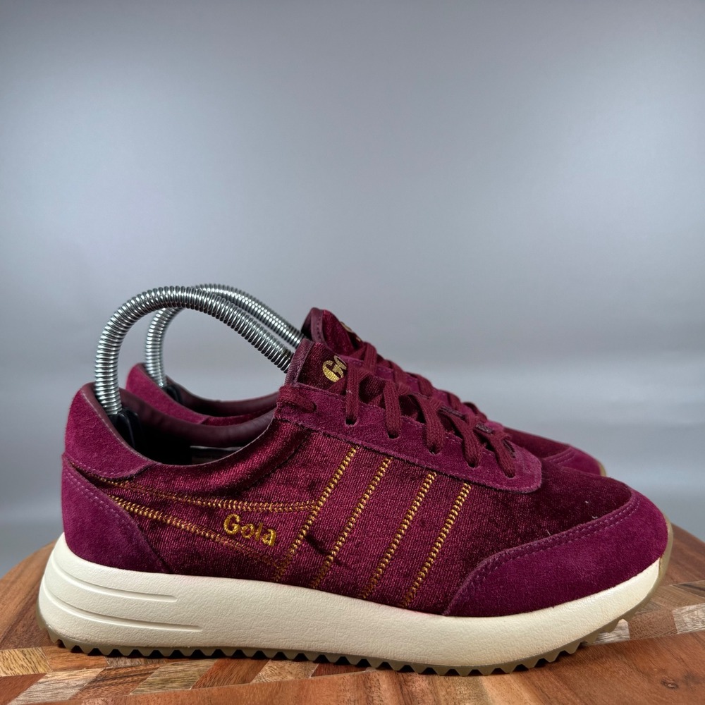 Gola Montreal Velvet Burgundy Maroon Gold Sneakers CLA178 Womens Size 7 Retro